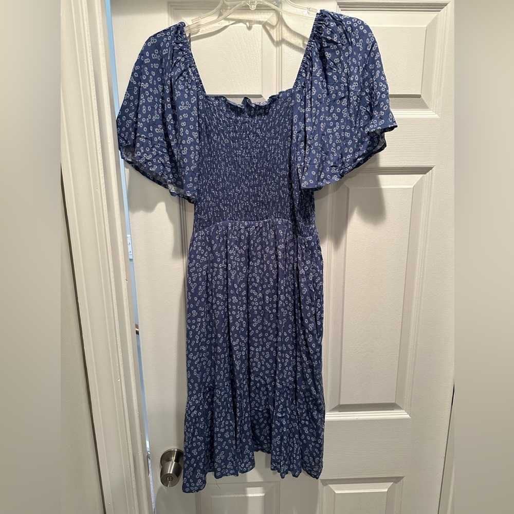 Blue Floral Smocked Maternity Dress NWOT
